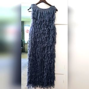 Tempo Paris, RARE,  sweater Full length, fringe, Vest, Large- unisex Grey
